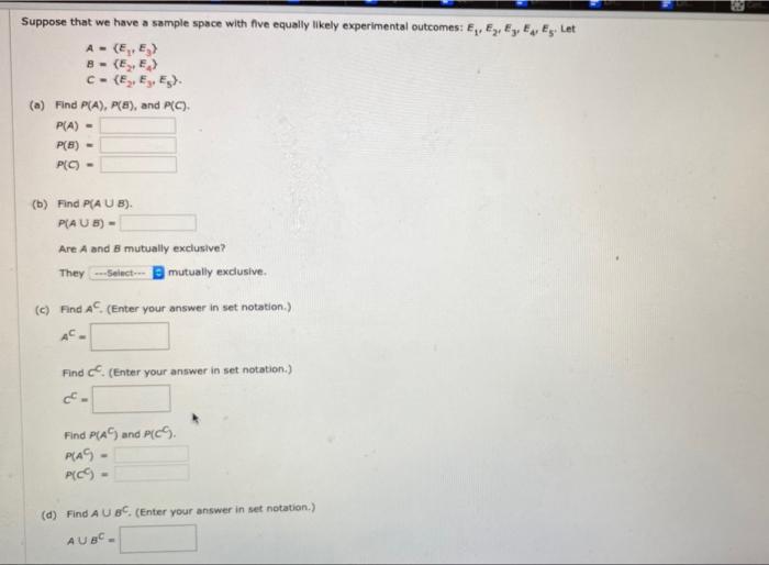 Solved Suppose That We Have A Sample Space With Five Equally | Chegg.com