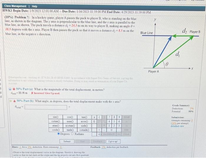 Solved (10%) Problem 7: In A Hockey Game, Player A Passes | Chegg.com