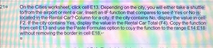 On the Cities worksheet click cell E13 Depending Chegg com