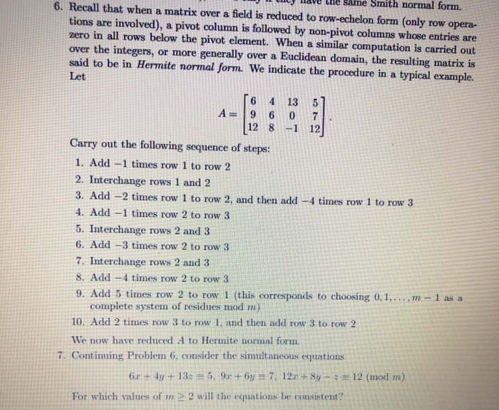Solved my llunty have the same Smith normal form. 6. Recall | Chegg.com