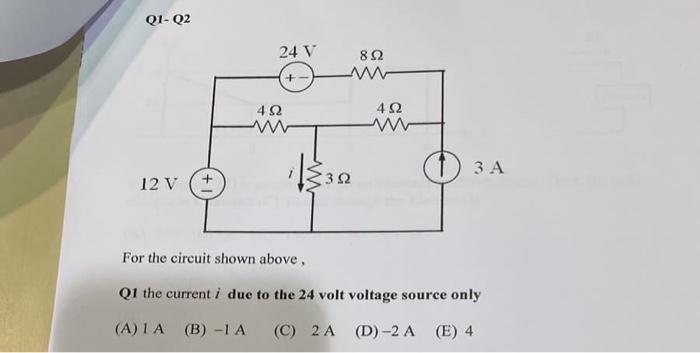 Solved Q2 The current i due to the 12 volt voltage source | Chegg.com