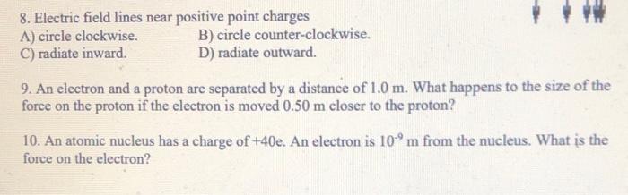 Solved 8. Electric field lines near positive point charges | Chegg.com