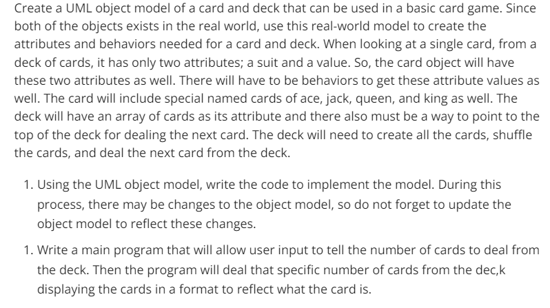 Solved Create a UML object model of a card and deck that can | Chegg.com