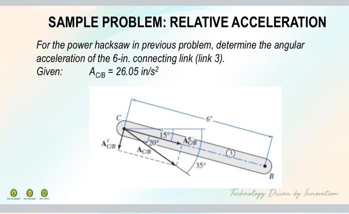 Solved SAMPLE PROBLEM: RELATIVE ACCELERATION For the power | Chegg.com