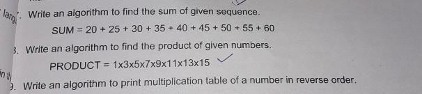 Solved lans Write an algorithm to find the sum of given | Chegg.com