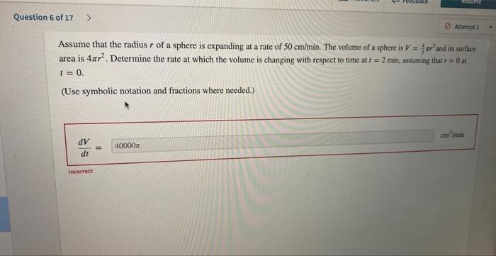 Assume that the radius r of a sphere is expanding at | Chegg.com