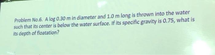 Solved Problem No.6. A log 0.30 m in diameter and 1.0 m long | Chegg.com