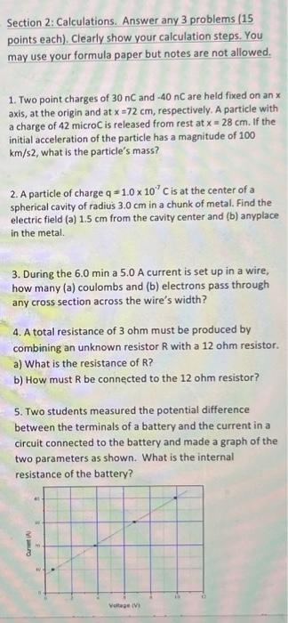 Solved Section 2: Calculations. Answer any 3 problems (15 | Chegg.com
