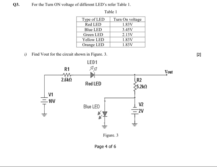 Solved Q3. For the Turn ON voltage of different LED's refer