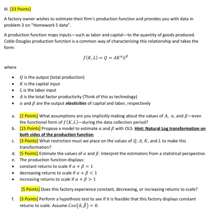 Iii 33 Points A Factory Owner Wishes To Estimate Chegg Com