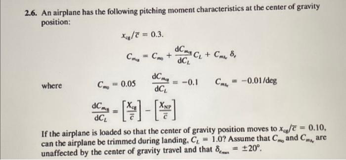 Solved 2.6. An airplane has the following pitching moment | Chegg.com