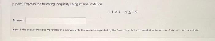 Solved (1 point) Express the following inequality using | Chegg.com
