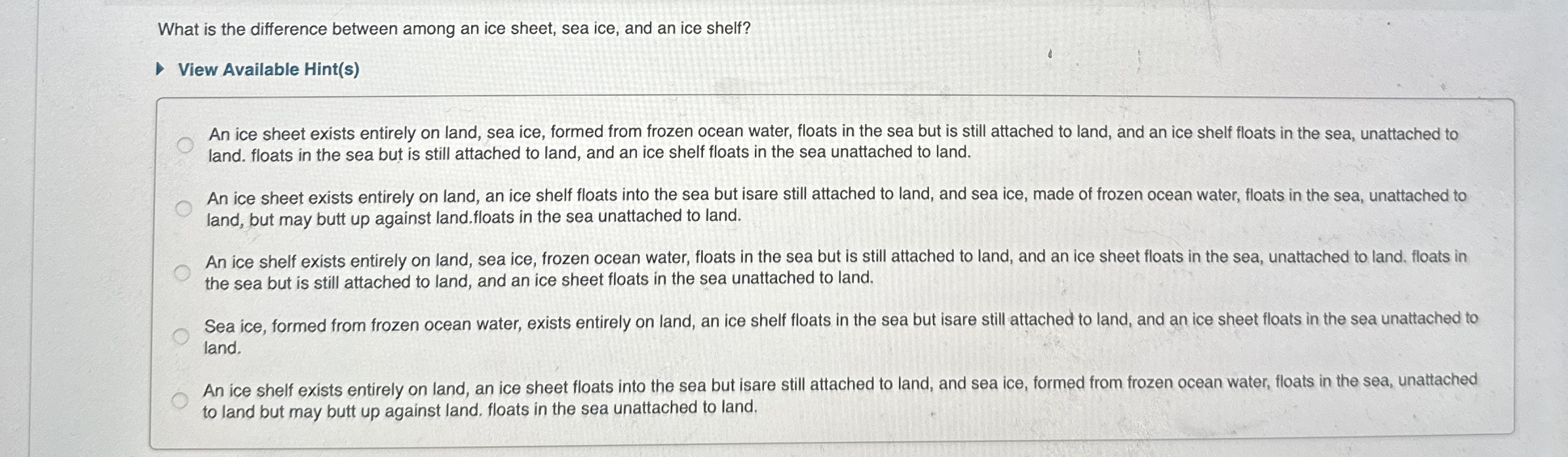 Solved What is the difference between among an ice sheet,