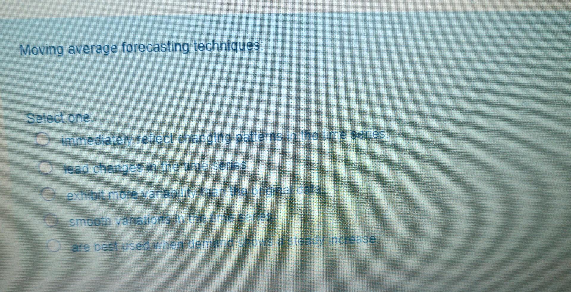 Solved Moving Average Forecasting Techniques: | Chegg.com