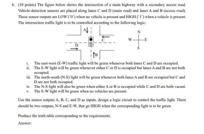 (10 points) The figure below shows the intersection of a main highway with a secondary access road. Vehicle-detection sensors