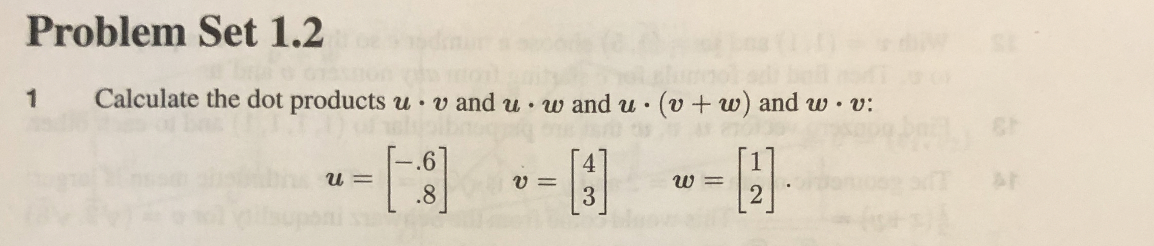 Solved Problem Set 1.21, ﻿Calculate the dot products u*v | Chegg.com