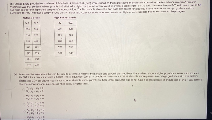 Answered: The College Board provided comparisons…