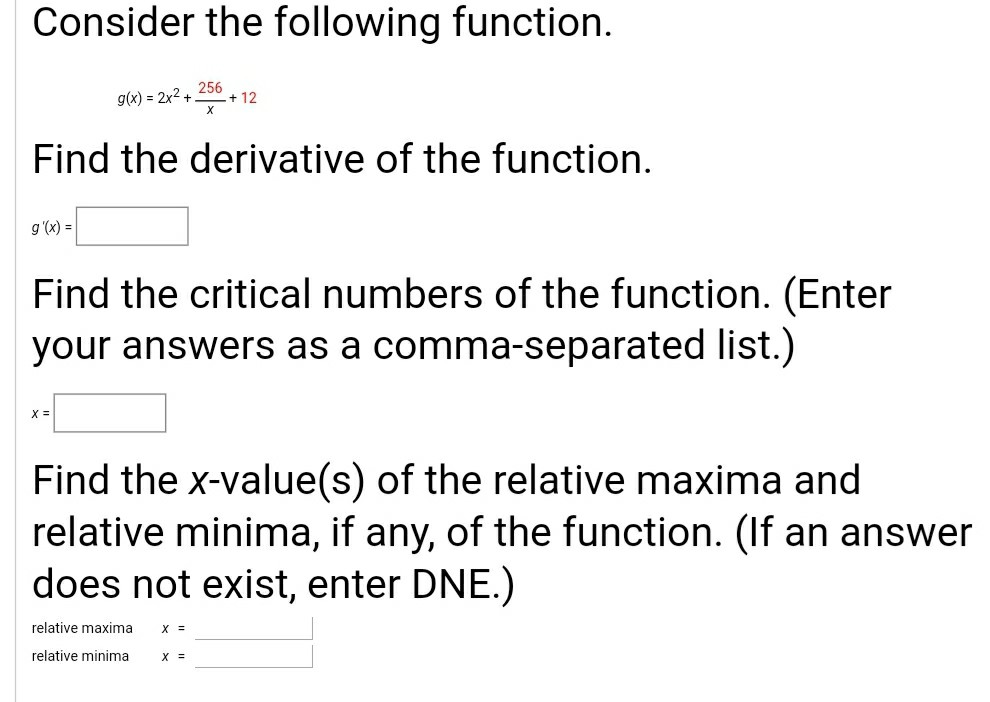 Solved Consider the following function. g(x) = 2x2 + 25 + 12 | Chegg.com