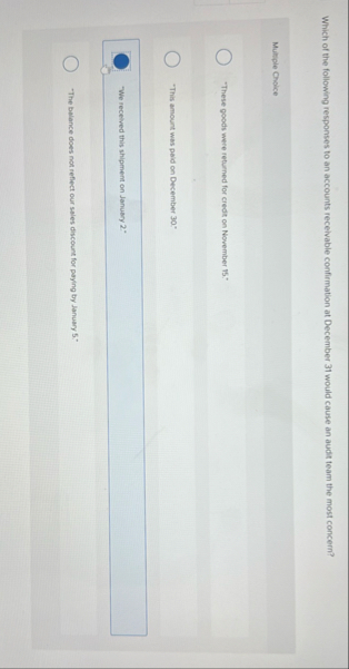 Solved Which of the following responses to an accounts | Chegg.com