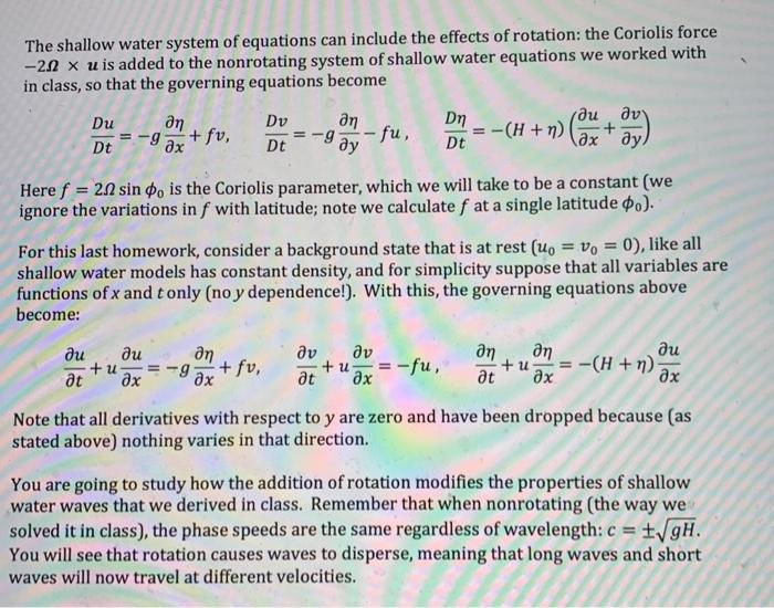 Solved The shallow water system of equations can include the | Chegg.com