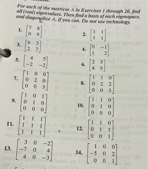 Solved For each of the matrices A in Exercises 1 through 20, | Chegg.com