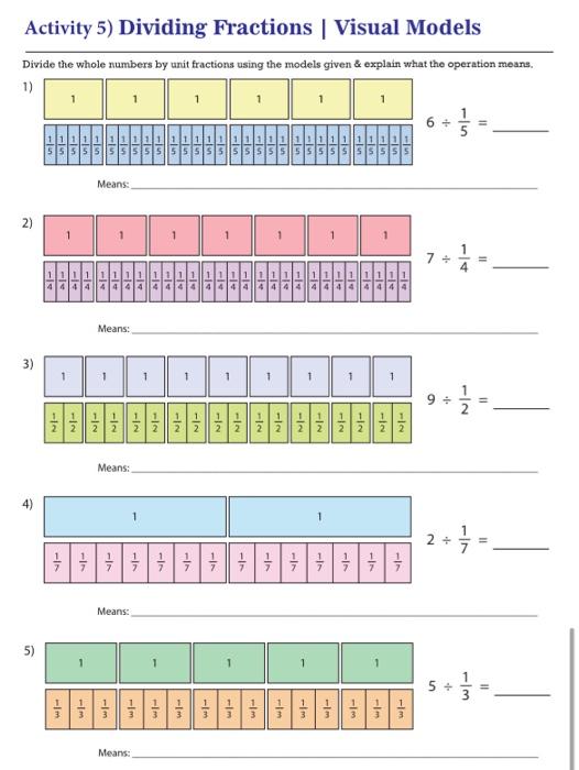 Solved Activity 5) Dividing Fractions Visual Models Divide