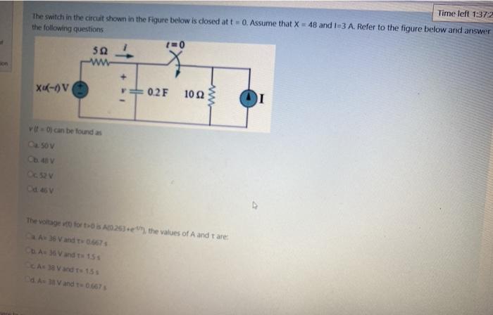 Solved Time left 1:37:2 The switch in the circuit shown in | Chegg.com