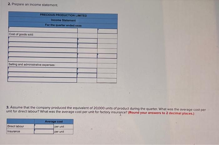 Solved 2. Prepare An Income Statement. 3. Assume That | Chegg.com