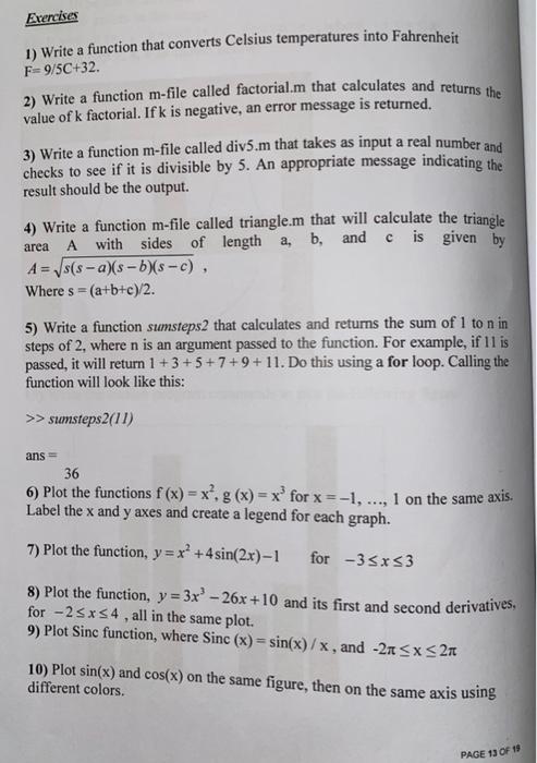 Solved Exercises 1) Write a function that converts Celsius | Chegg.com