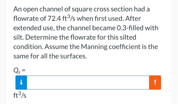 Solved An open channel of square cross section had a | Chegg.com