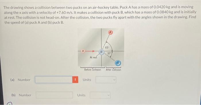 Solved The drawing shows a collision between two pucks on an | Chegg.com