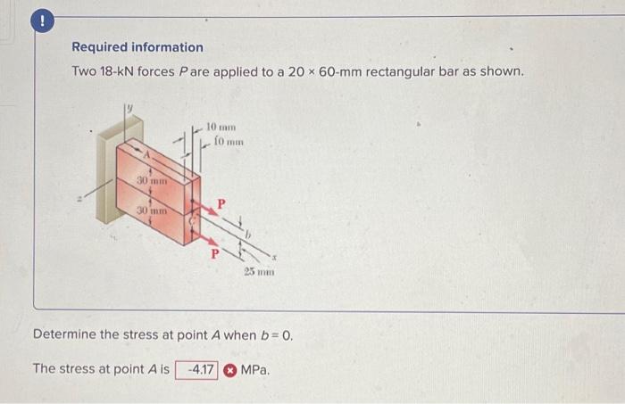 Solved ! Required information Two 18-KN forces Pare applied | Chegg.com