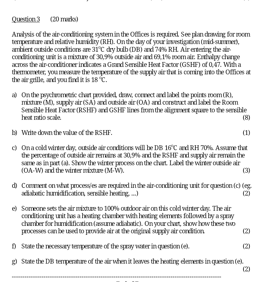 Question3 (20 ﻿marks)Analysis of the air-conditioning | Chegg.com