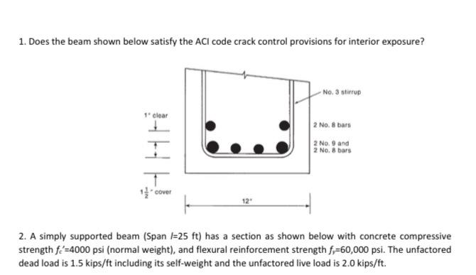 Solved 1. Does the beam shown below satisfy the ACI code | Chegg.com
