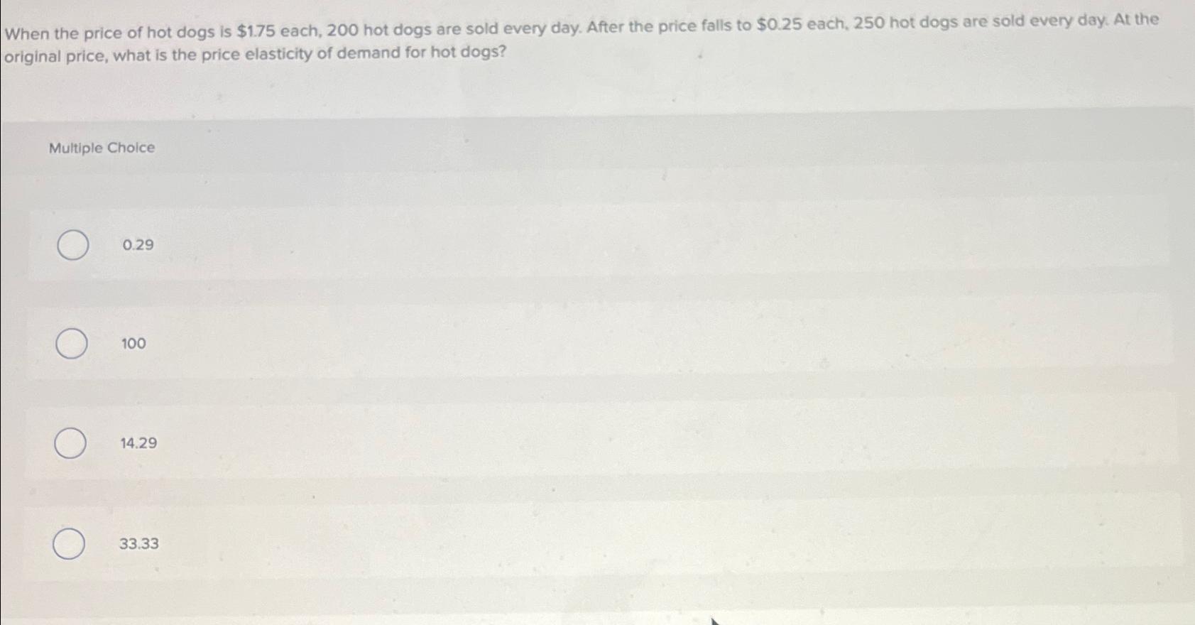 When the price of hot dogs is 1.75 each, 200 hot