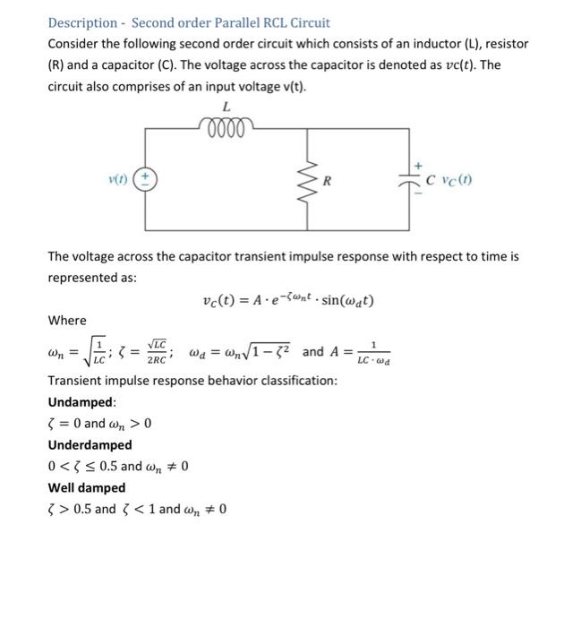 Solved Description - Second order Parallel RCL Circuit | Chegg.com