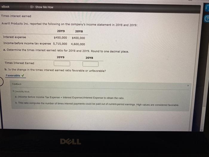 Solved EBook Show Me How Times Interest Earned Averill | Chegg.com