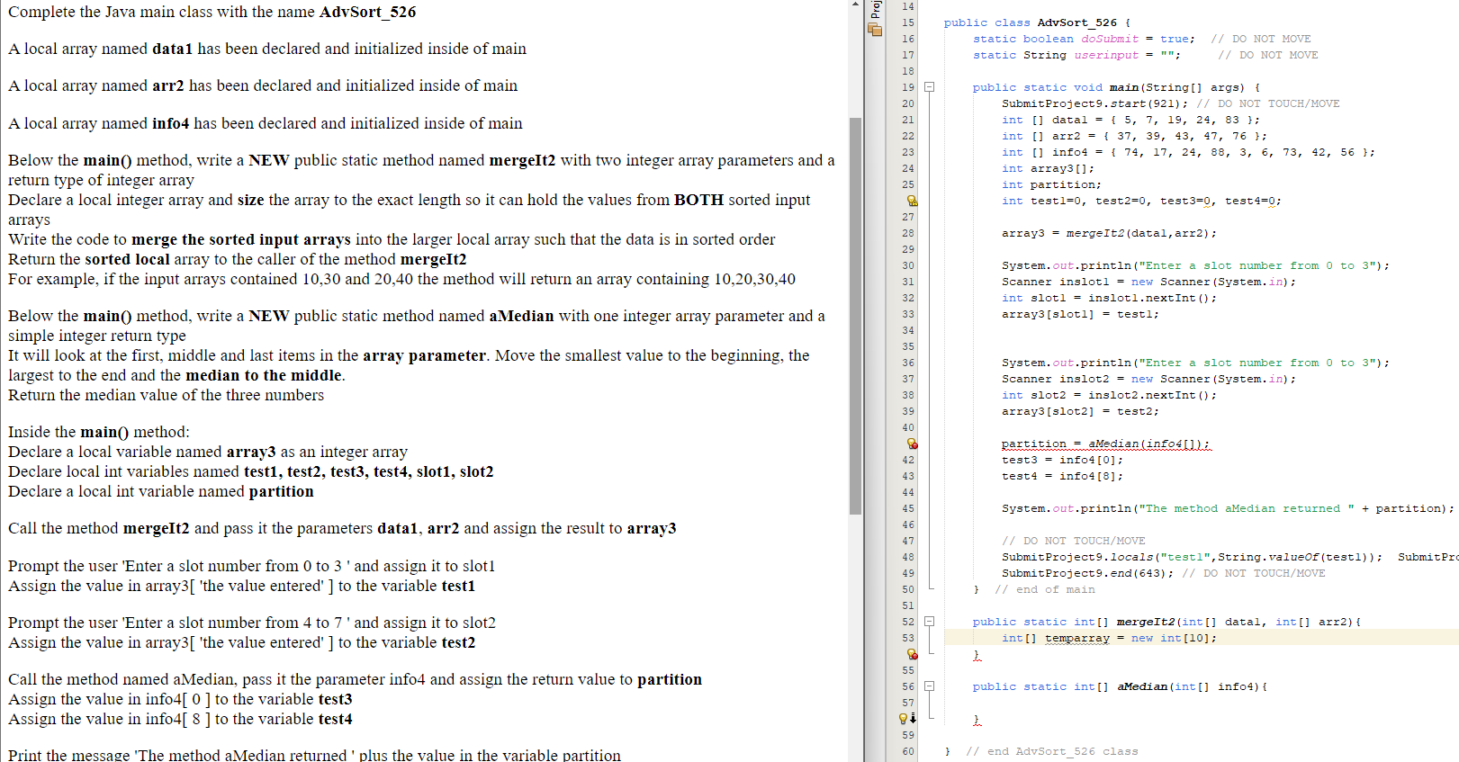 Solved How to merge an array and find a median in Java? | Chegg.com