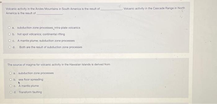 Volcanio Activity In The Andes Mountains In South | Chegg.com