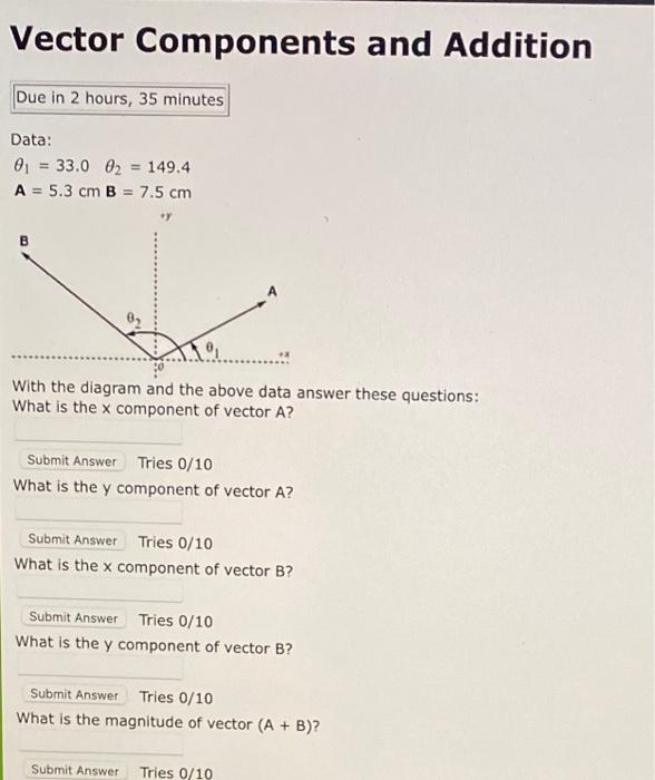 Solved Vector Components And Addition Due In 2 Hours, 35 | Chegg.com