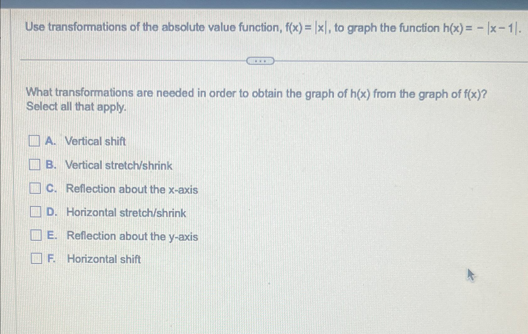 Solved Use transformations of the absolute value function, | Chegg.com