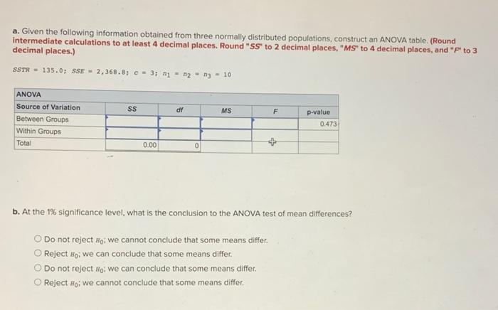 Solved a. Given the following information obtained from | Chegg.com