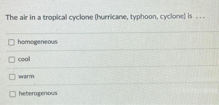 Solved The air in a tropical cyclone (hurricane, typhoon, | Chegg.com