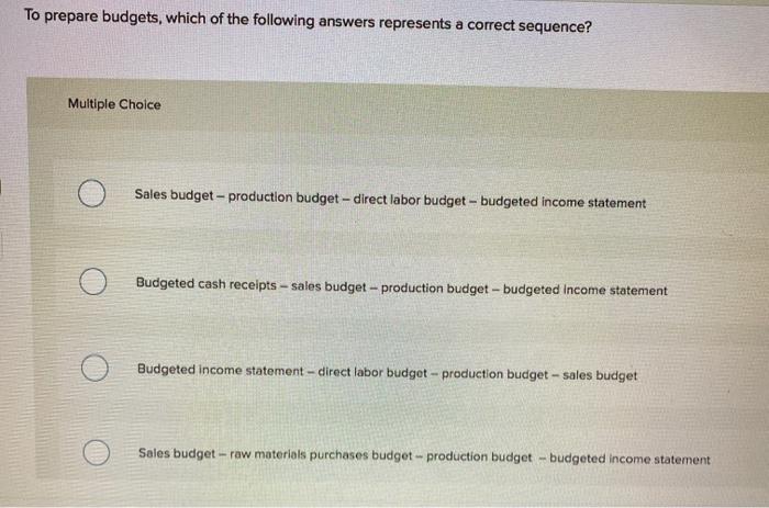 Solved To Prepare Budgets, Which Of The Following Answers | Chegg.com