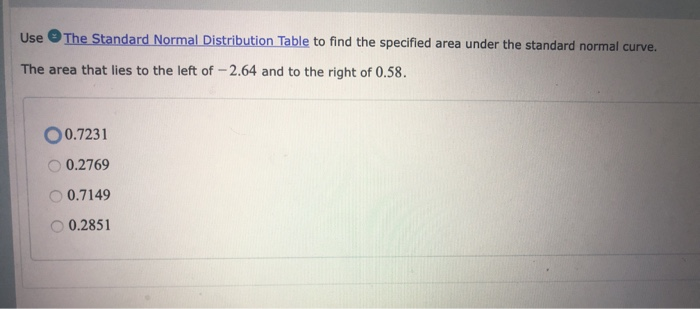 Solved Use The Standard Normal Distribution Table to find | Chegg.com