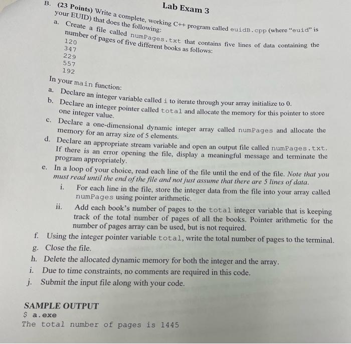 Solved Lab Exam 3 B. (23 Points) Write a complete, working | Chegg.com