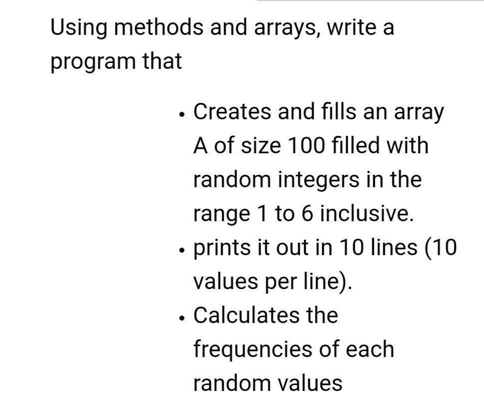 Solved Using methods and arrays, write a program that . | Chegg.com