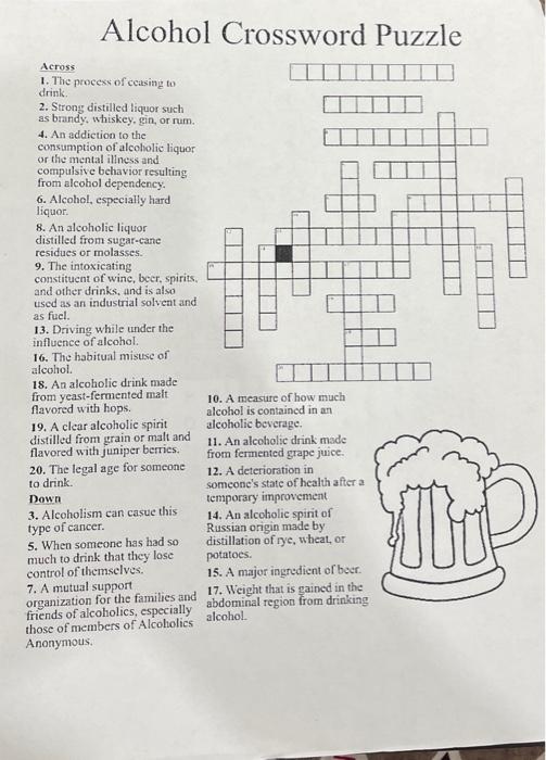 Solved Alcohol Crossword Puzzle Across 1 The proecss of Chegg com