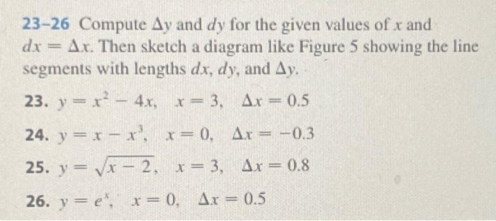 Solved 23-26 Compute Δy and dy for the given values of x and | Chegg.com