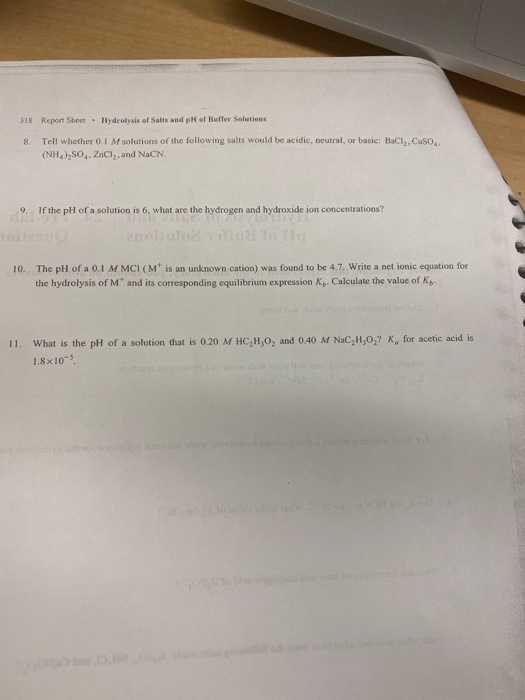 Solved Report Sheet Hydrolysis Of Salts And Ph Of Buffer Chegg Com